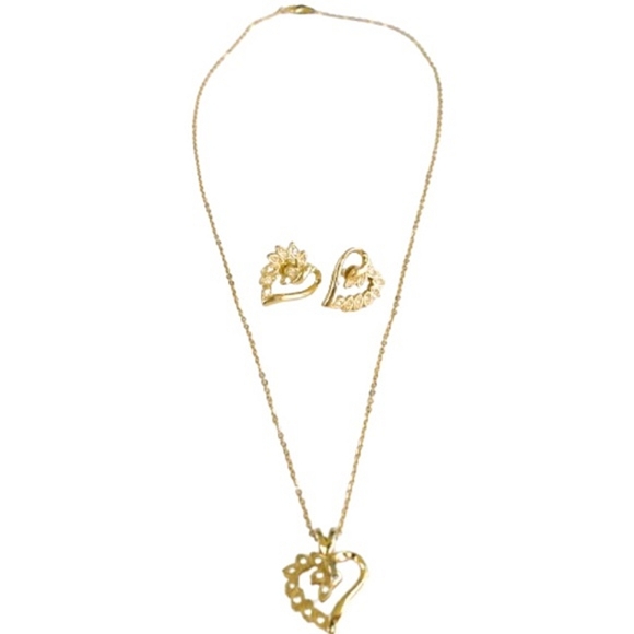 ๐๐ Vintage Gold Base Rhinestones Half Journey Heart Pendant & Earring Set - Picture 8 of 8